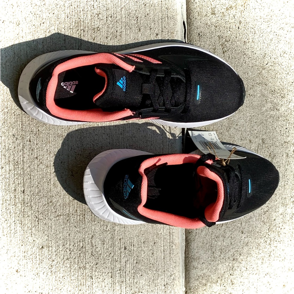 Adidas NWT Run-Falcon 2.0K Sz-3.5Y~(5Women) Striking Colors of Black/Coral/Aqua - Picture 2 of 16